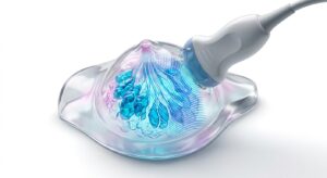유방 초음파 검사 기전의 3D 의학 일러스트레이션